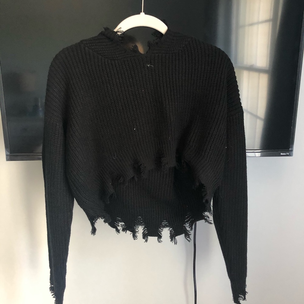 Black frayed cropped sweatshirt